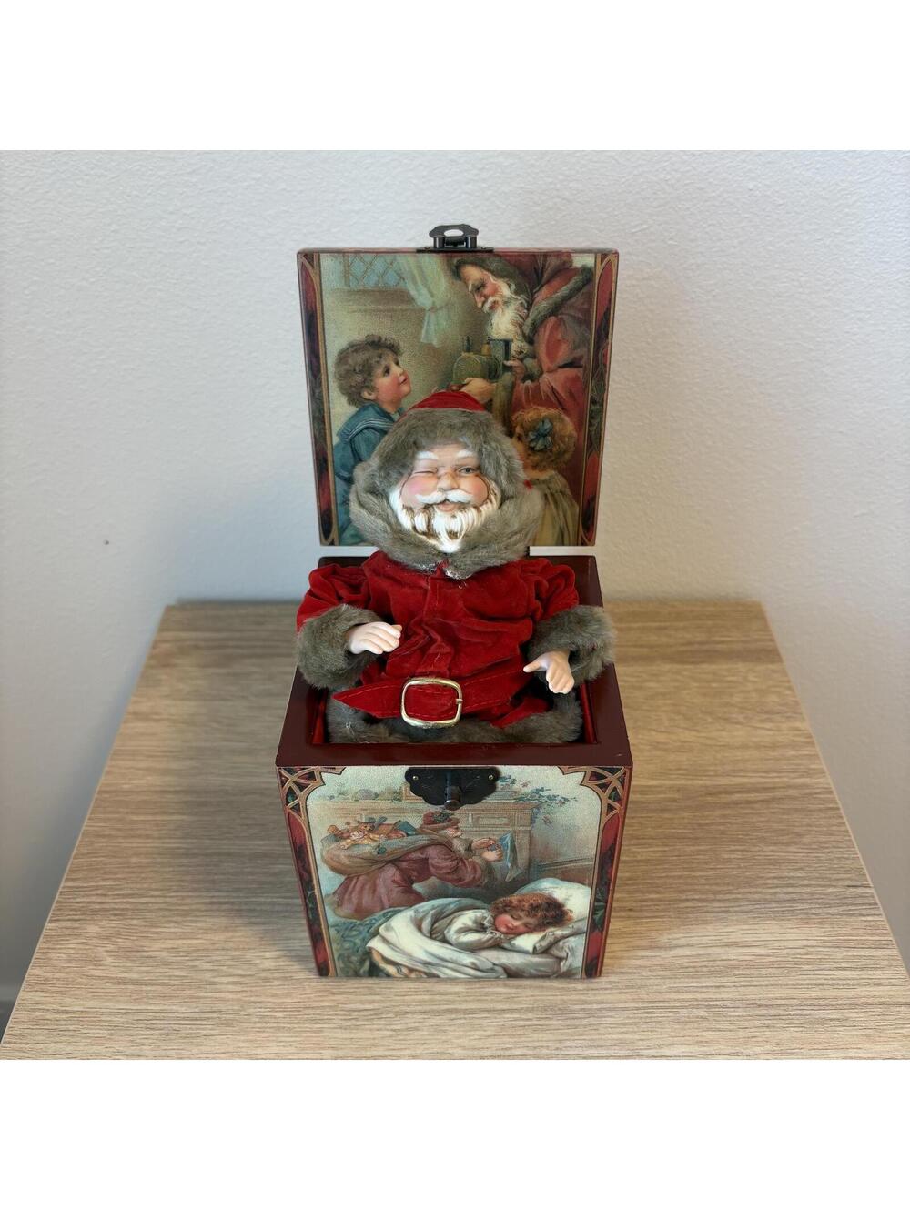 Antique 1910 Enesco Santa Claus Music Jack In The Box, Works, Christmas